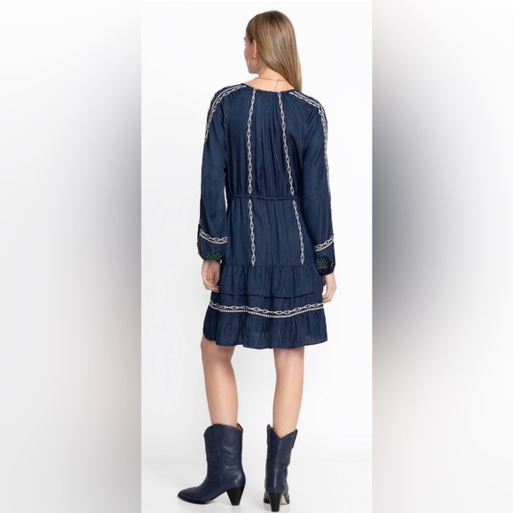 Johnny Was Lexie Tiered Mini Dress Navy Embroidered Petite Small NWT $350 - Picture 4 of 10